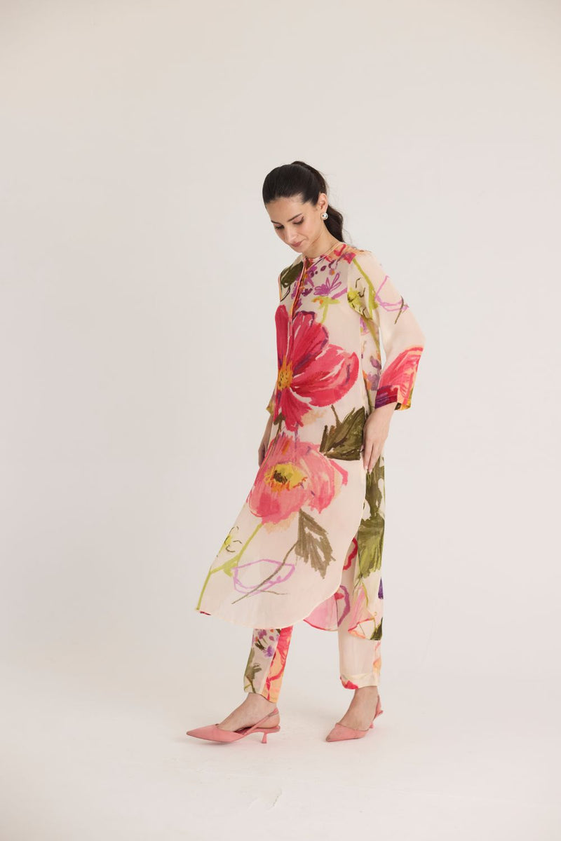DOLLY WHITE CREPE LONG KURTA SET mul by Yam in multi color for women in Singapore