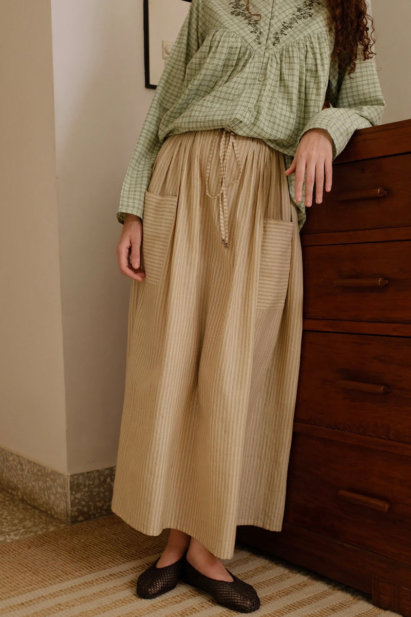 Casey-Sand Skirt handwoven cotton skirt by MASON AND MILL in beige for women in Singapore