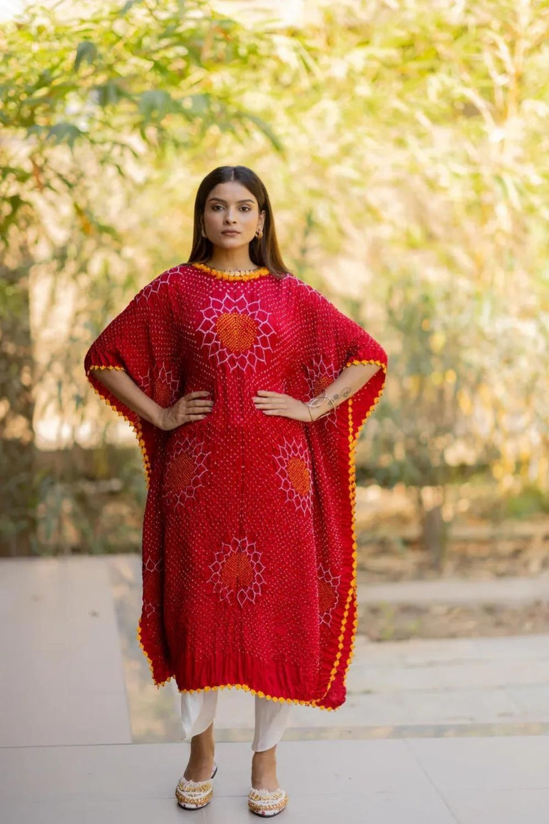 VALLEY OF FLOWERS KAFTAN-RED silk by Dyelogue in red color for women in Singapore