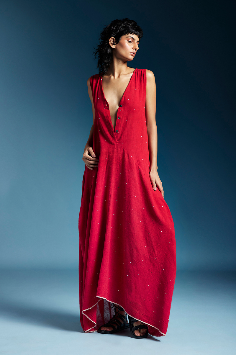 Auburn Dress-Red cotton by Chola in red color for women in Singapore