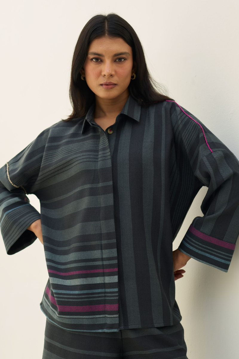 Ellen Dolman Sleeve Shirt - Charcoal by Manan in charcoal color for women in Singapore