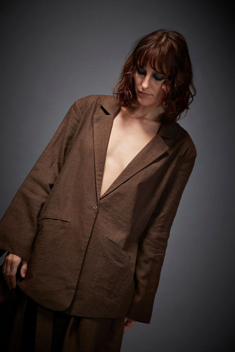 JOAN JACKET linen by Chola in brown color for women in Singapore