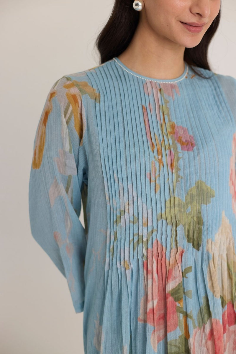 TAFFY PINTUCKS KURTA SET cotton by Yam in blue color for women in Singapore