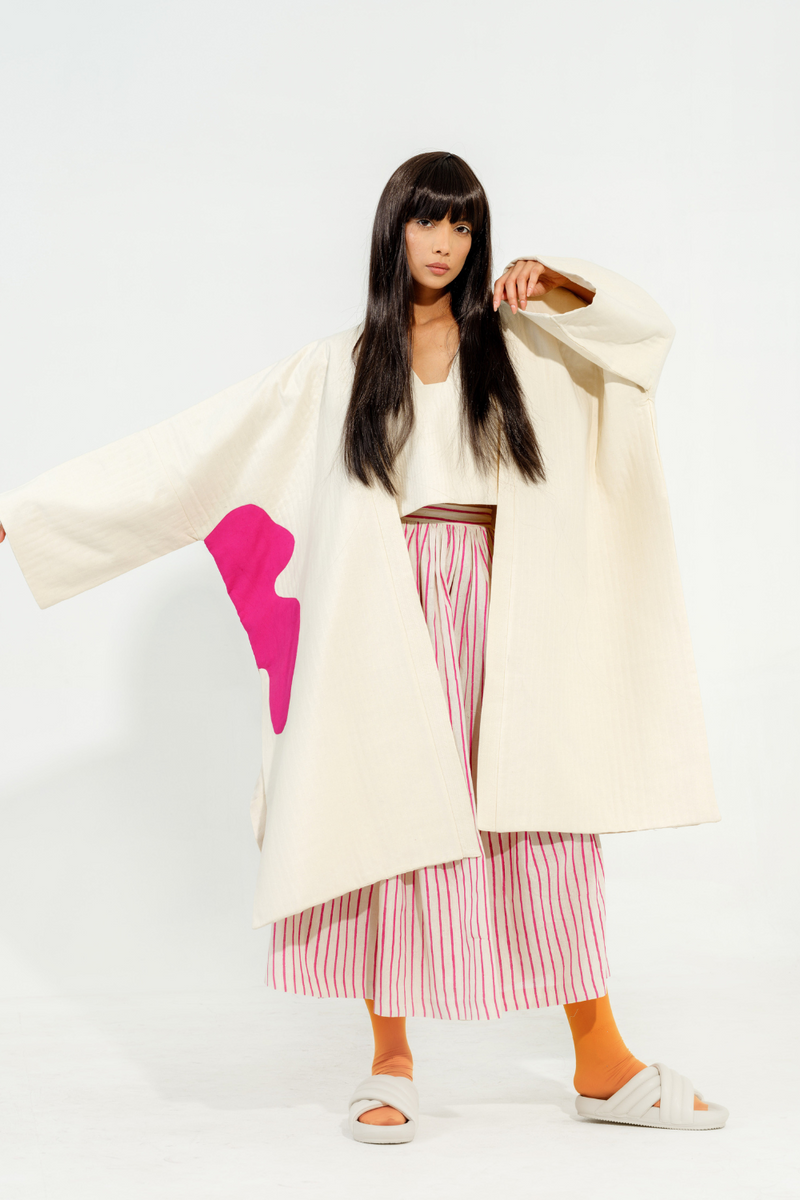 Shitake Jacket cotton matty jackets and overlays by Stoique in natural, pink for women in Singapore
