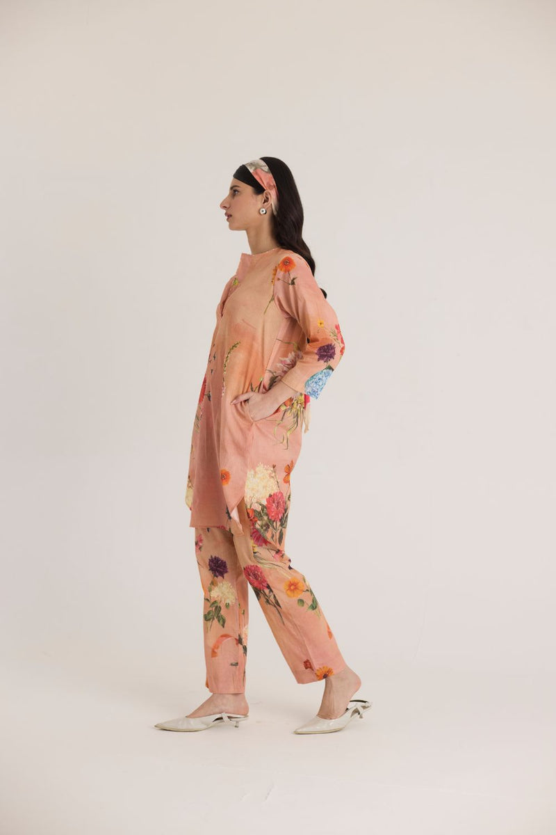 BUTTERCUP SHORT KURTA SET cotton by Yam in peach color for women in Singapore