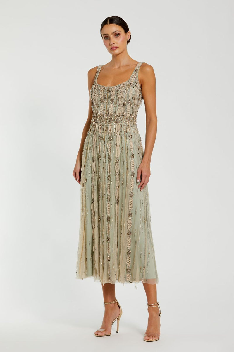 10078-Embellished Mesh Sleeveless Scoop Neck Midi Dress by Mac Duggal for women in Singapore