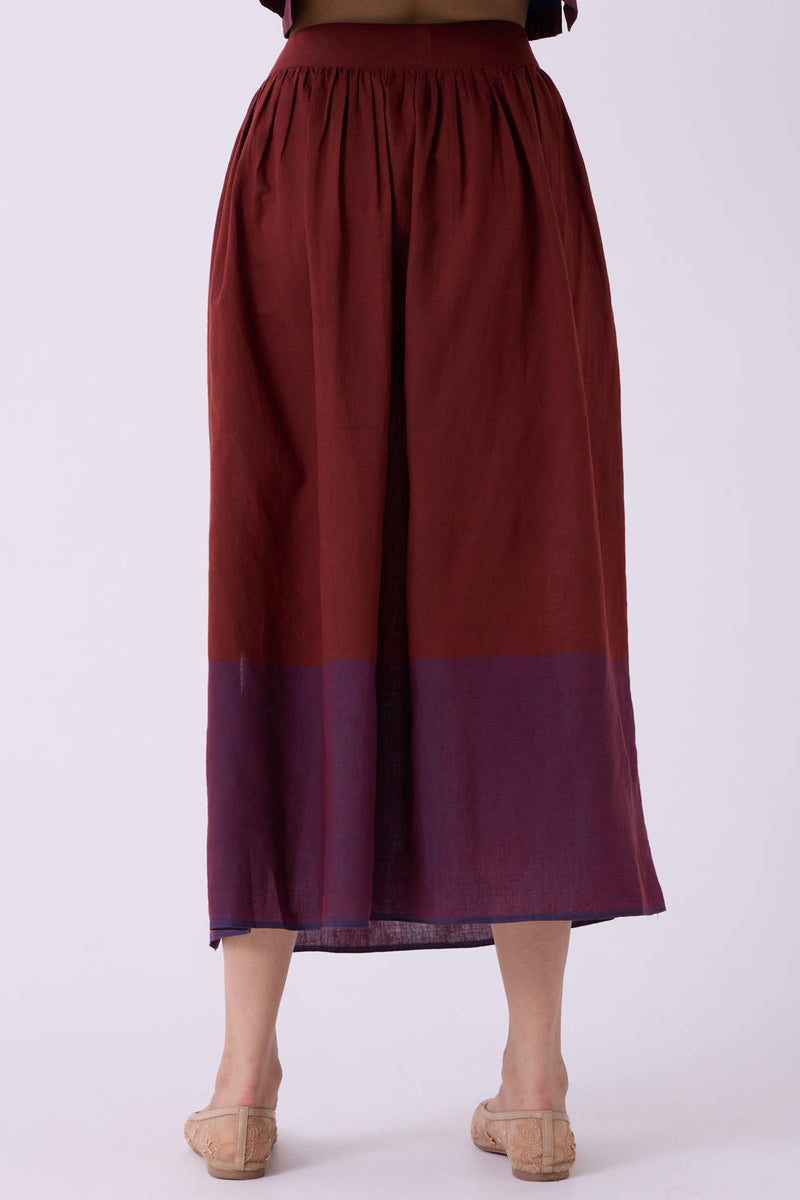 Fuwari Brown Colourblocked Handwoven Midi Skirt handwoven cotton skirt by The Summer House in brown for women in Singapore