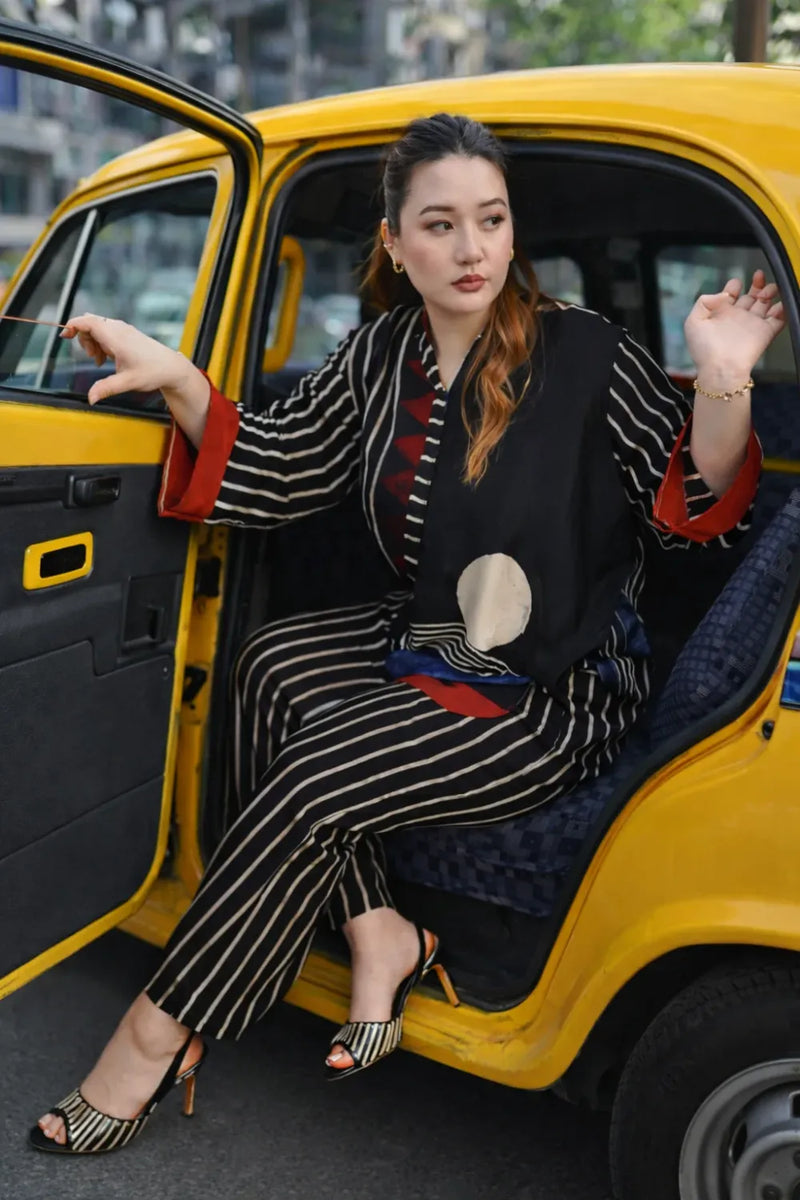 Geo Black Ajrakh Hi-Low Tunic Set