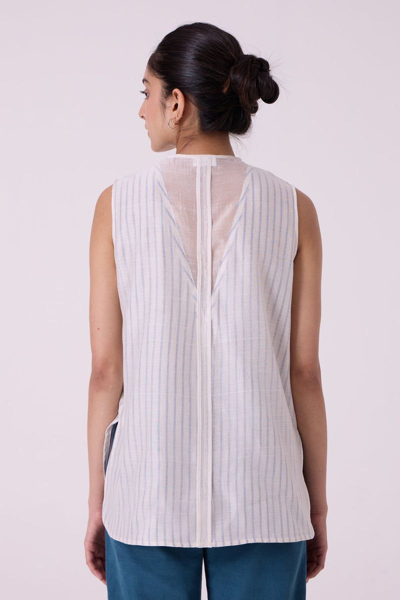 Sora Striped Handwoven Top handwoven chanderi & handwoven cotton top/shirt by The Summer House in off white for women in Singapore
