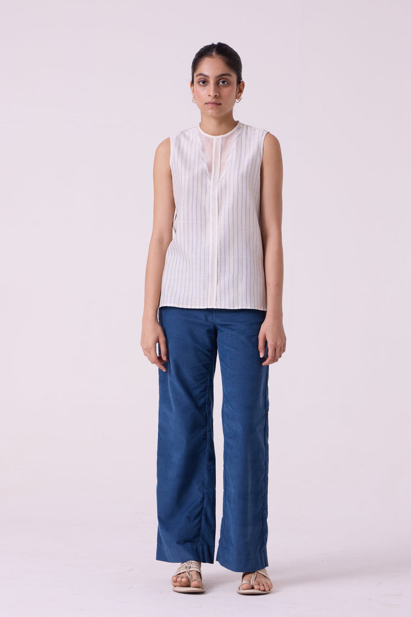 Sora Striped Handwoven Top handwoven chanderi & handwoven cotton top/shirt by The Summer House in off white for women in Singapore