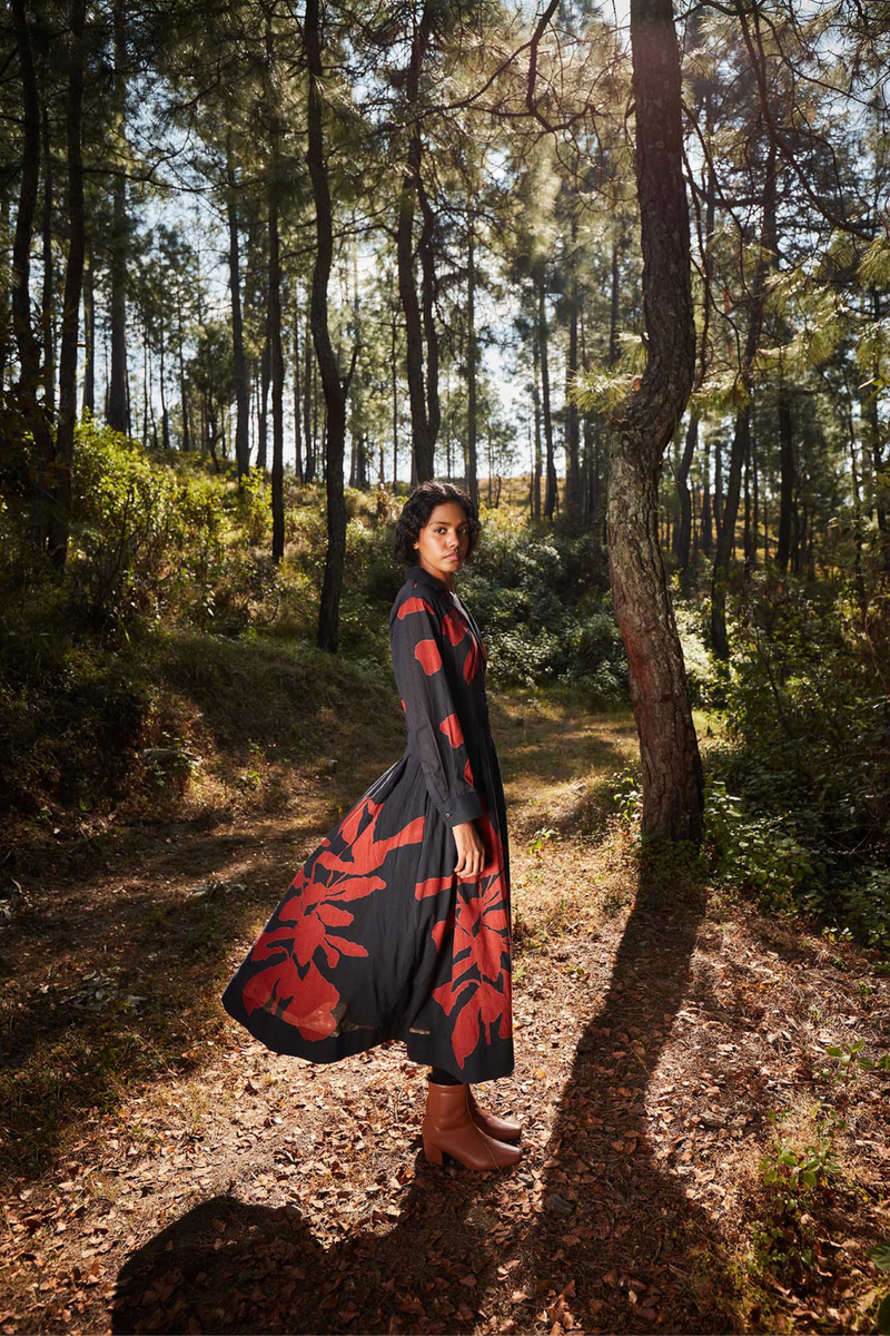 Black Woods Dress cotton by Khara Kapas in multi for women in Singapore