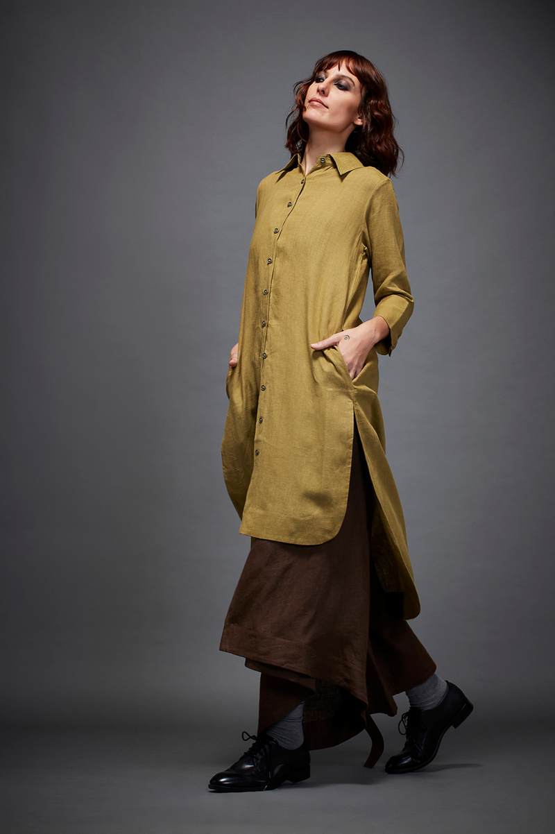LEXIS SHIRT linen by Chola in olive color for women in Singapore