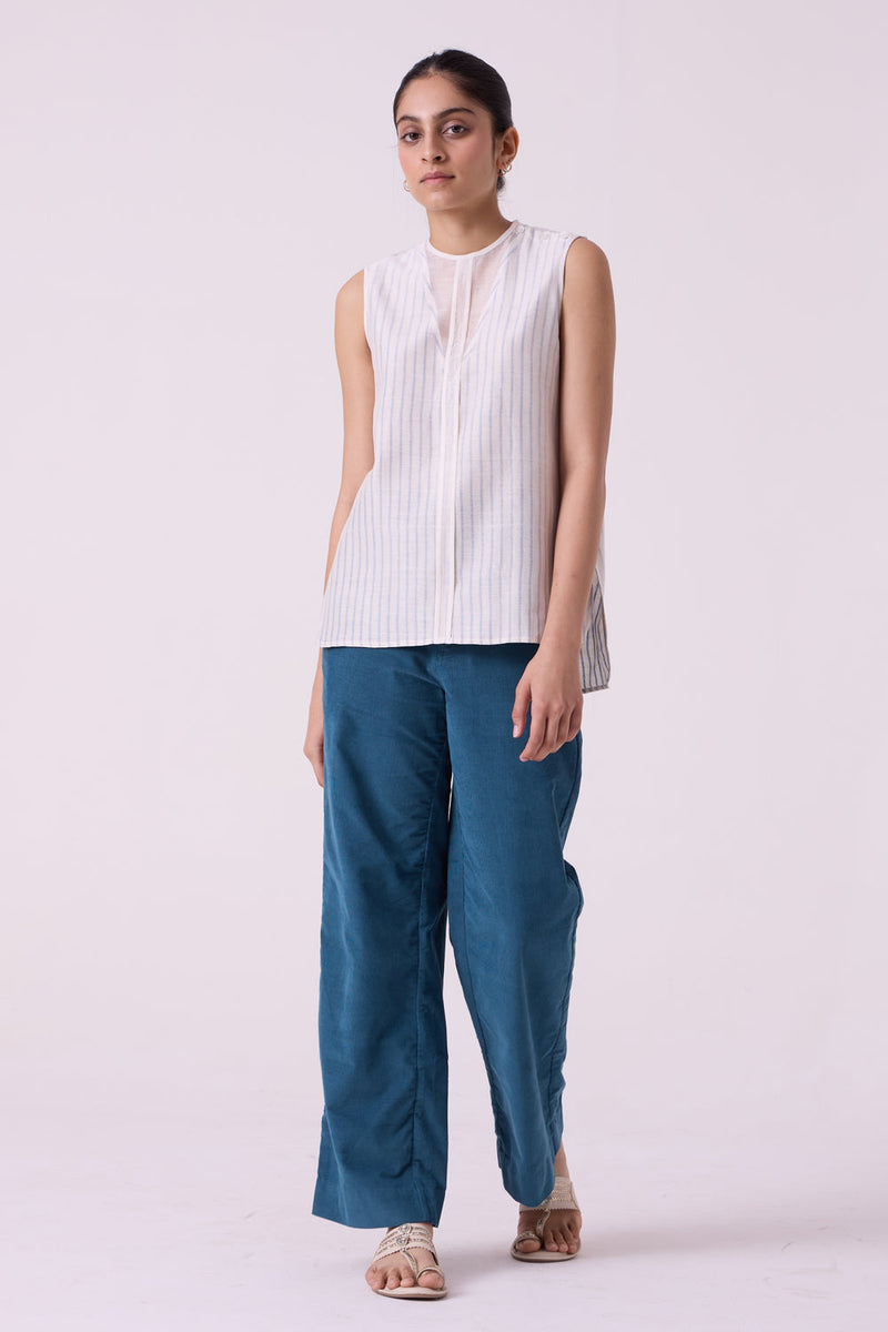 Sora Striped Handwoven Top handwoven chanderi & handwoven cotton top/shirt by The Summer House in off white for women in Singapore
