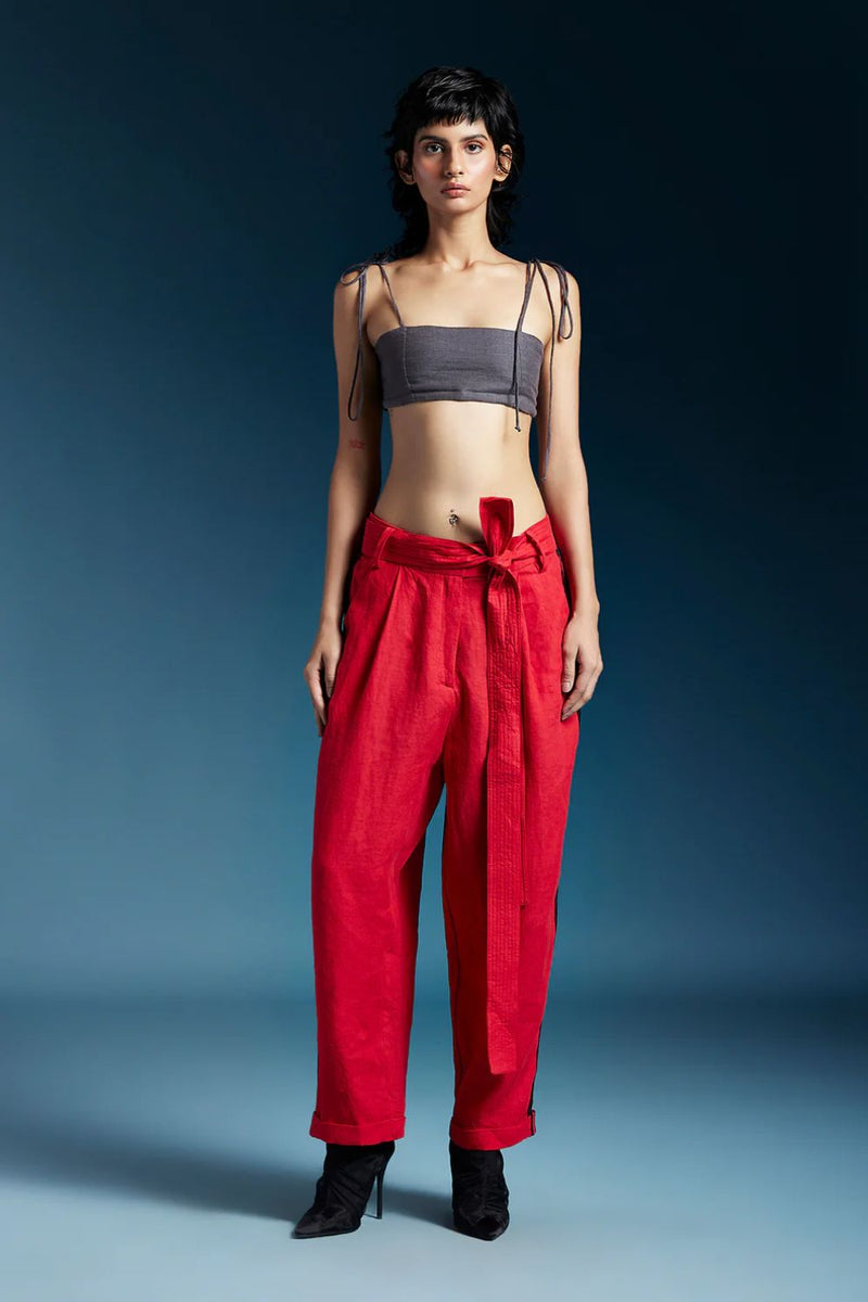 Russell Trousers-Red linen by Chola in red color for women in Singapore