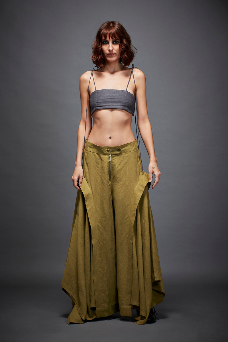 ZEPHYR TROUSER linen by Chola in olive color for women in Singapore
