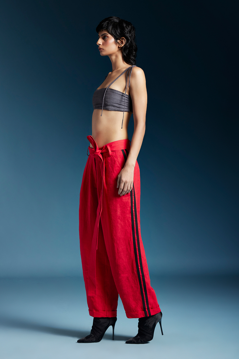 Russell Trousers-Red linen by Chola in red color for women in Singapore