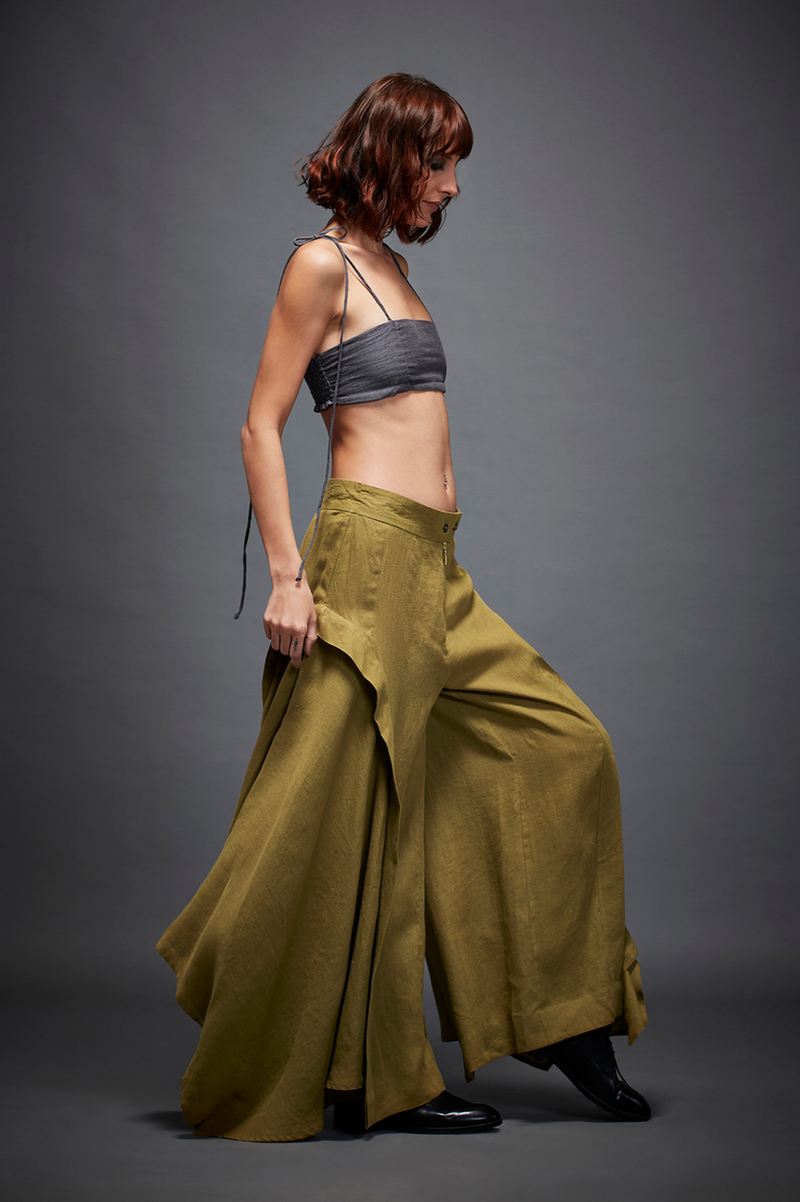ZEPHYR TROUSER linen by Chola in olive color for women in Singapore