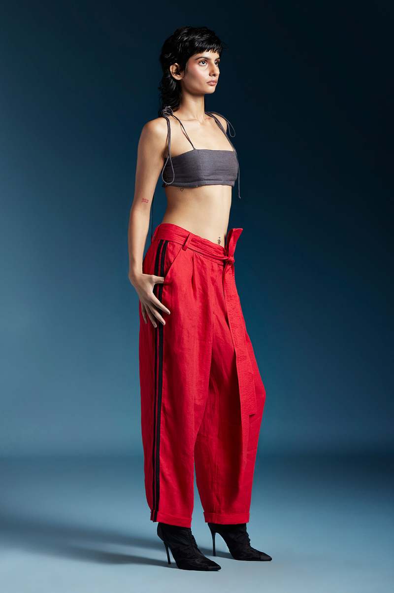 Russell Trousers-Red linen by Chola in red color for women in Singapore