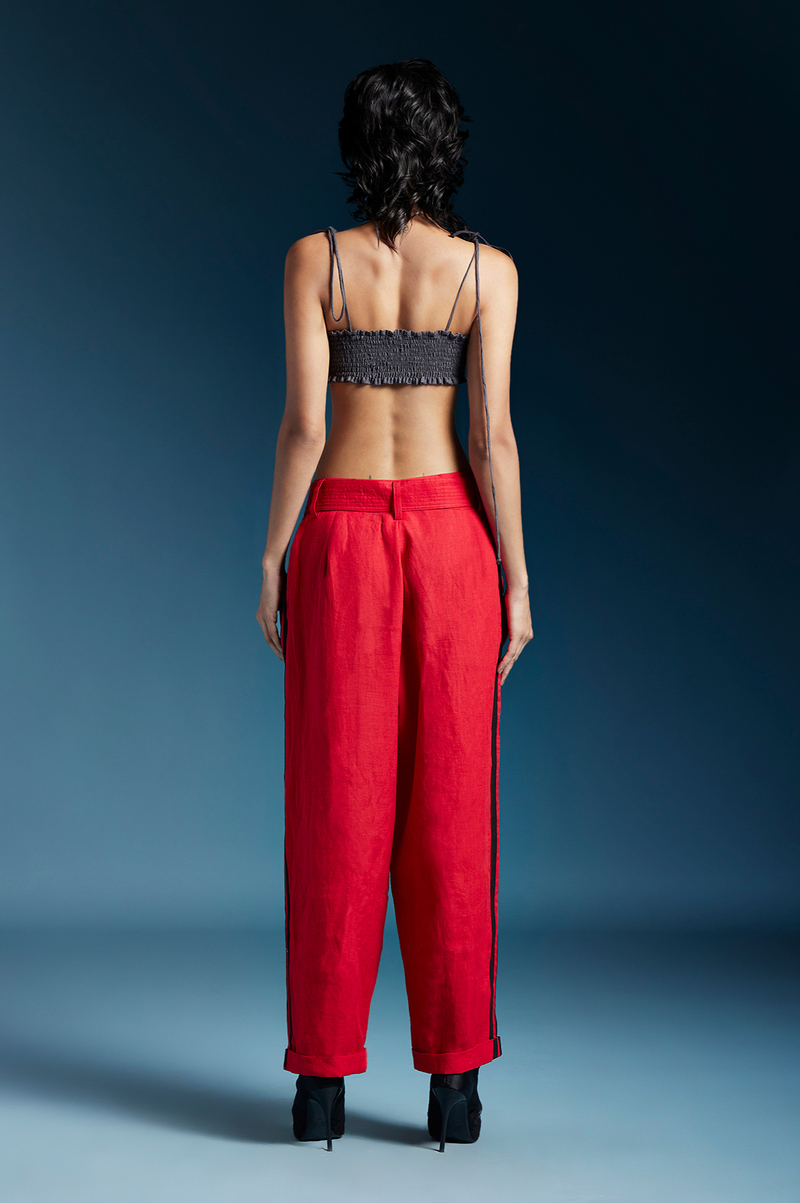 Russell Trousers-Red linen by Chola in red color for women in Singapore