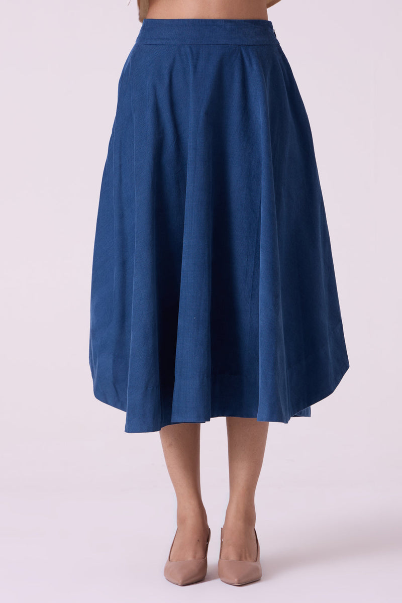 Boga Blue Needlecord Skirt cotton corduroy skirt by The Summer House in blue for women in Singapore