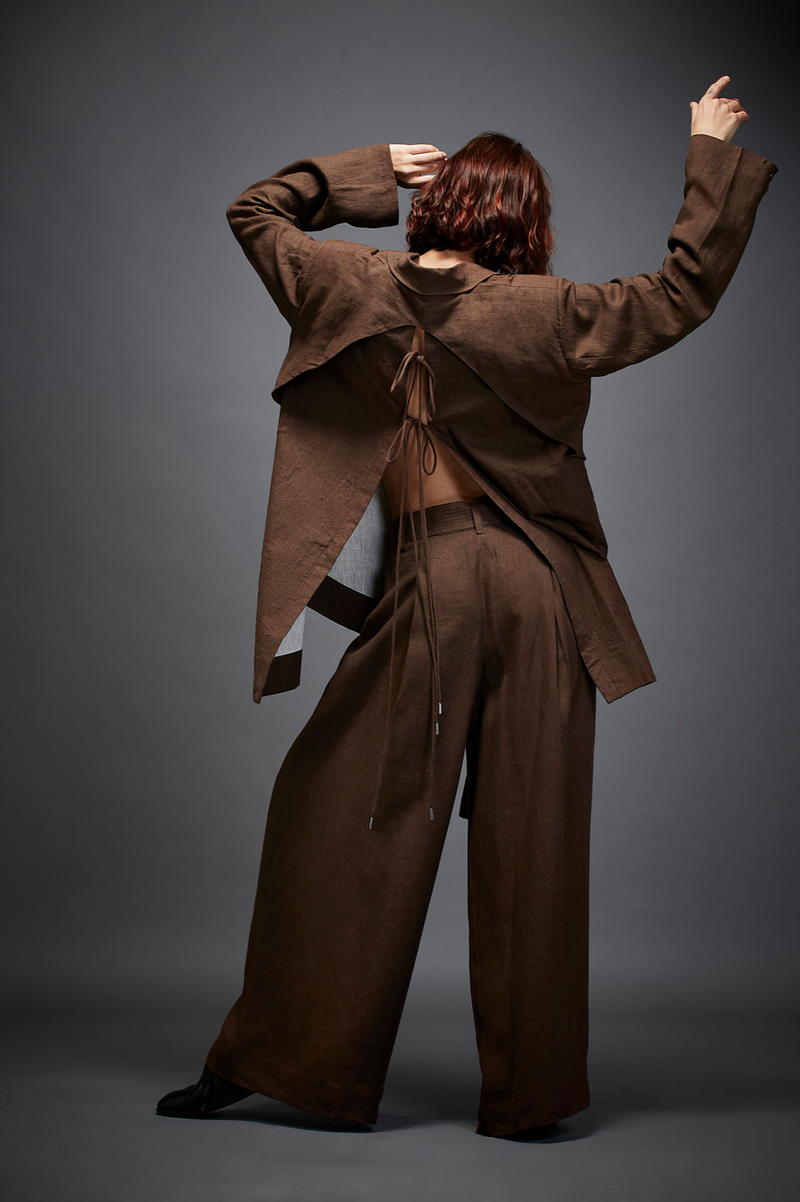 JOAN JACKET linen by Chola in brown color for women in Singapore