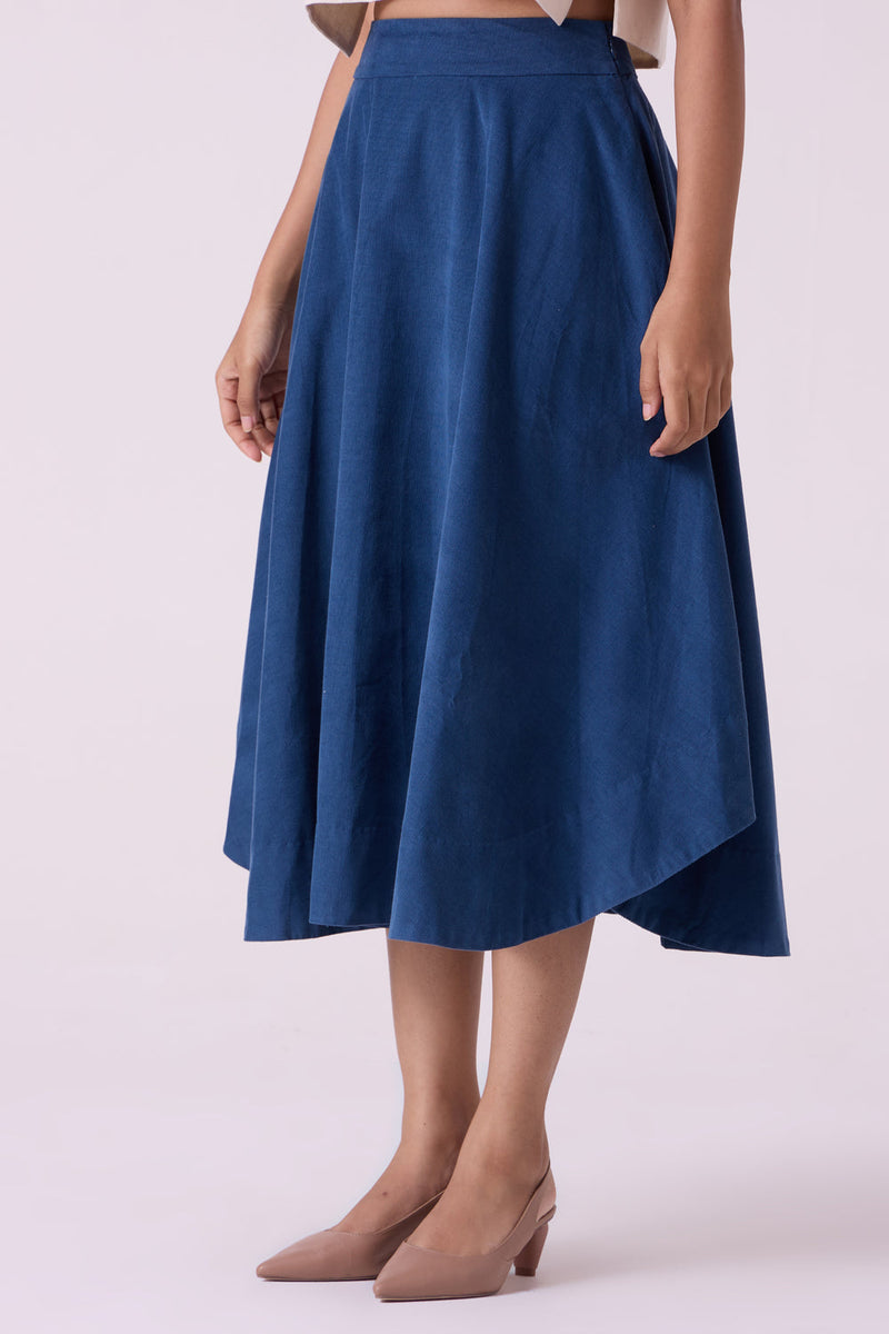 Boga Blue Needlecord Skirt cotton corduroy skirt by The Summer House in blue for women in Singapore
