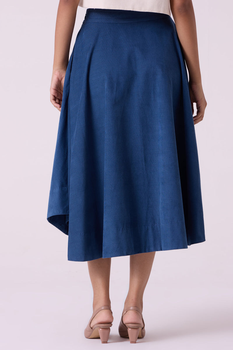 Boga Blue Needlecord Skirt cotton corduroy skirt by The Summer House in blue for women in Singapore