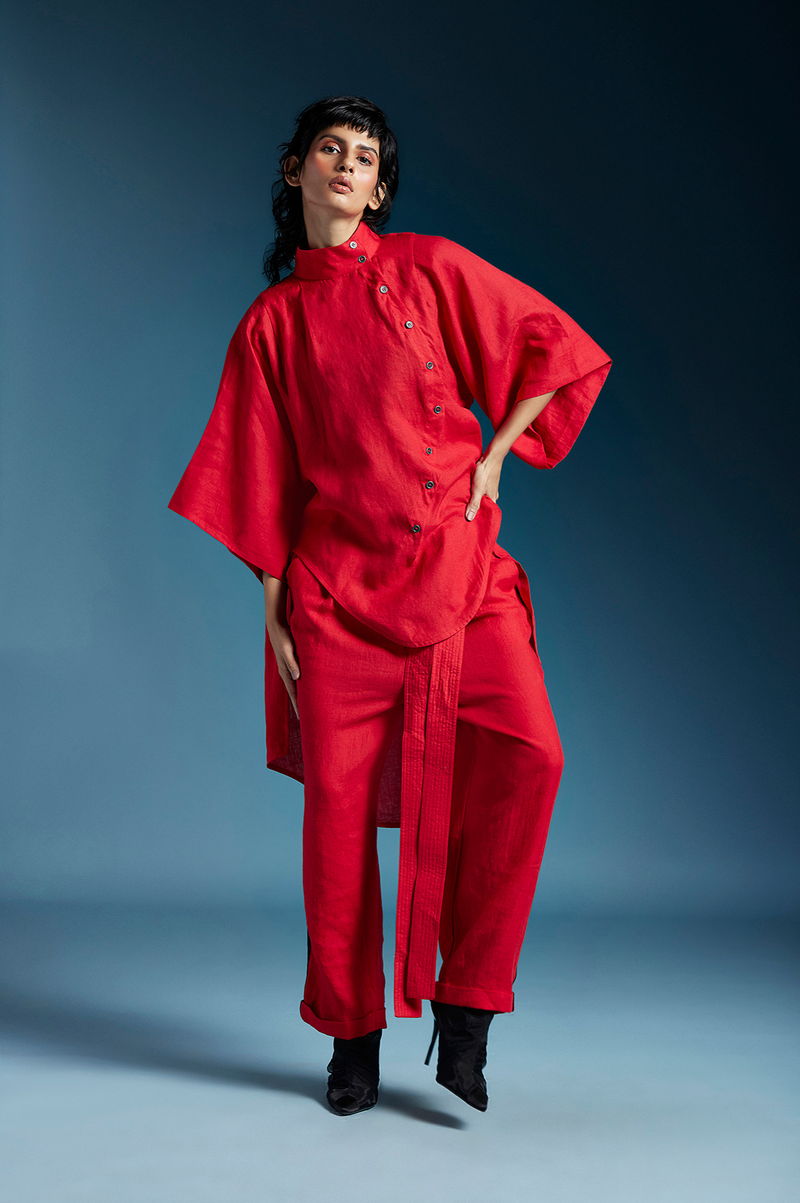 Elliot Shirt-Red linen by Chola in red color for women in Singapore