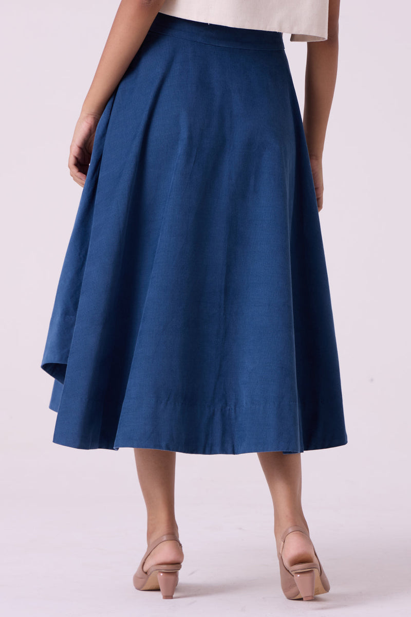 Boga Blue Needlecord Skirt cotton corduroy skirt by The Summer House in blue for women in Singapore