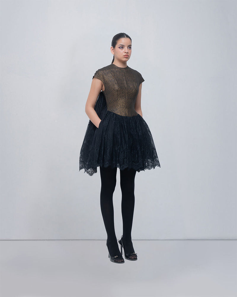 Mina Dress viscose by Leh Studios in gold for women in Singapore