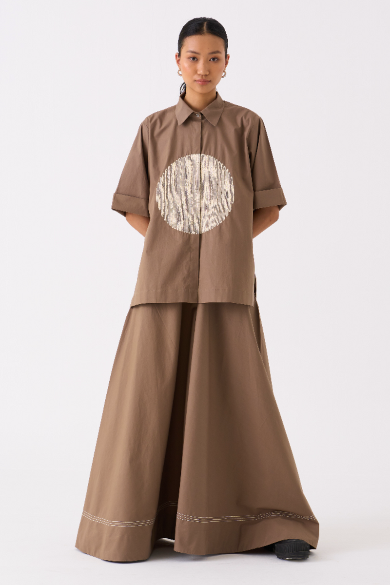 CIRCLE SHIRT CO-ORD 
(SET OF 2)-IVORY/CEDAR poplin by THREE for women in Singapore