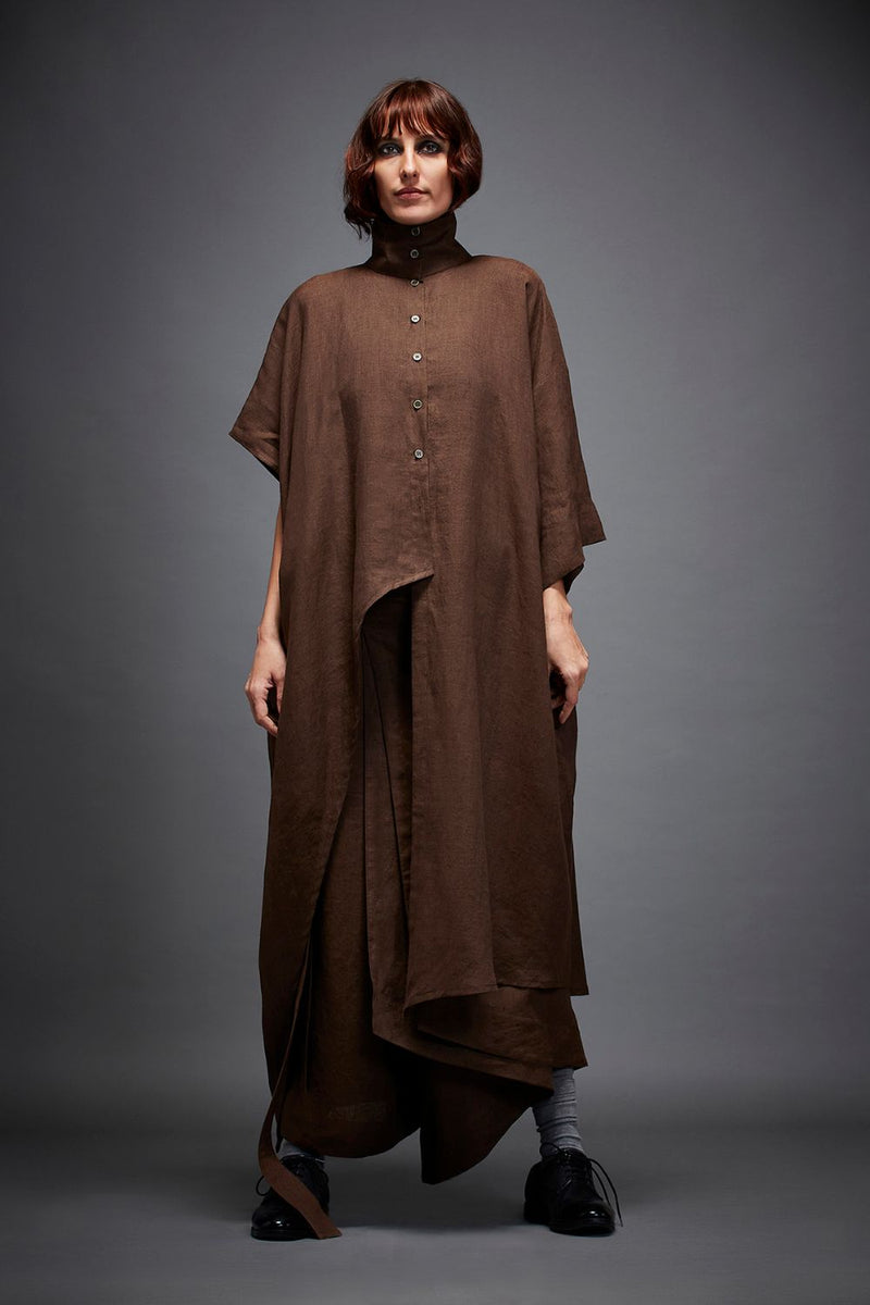 LULU SHIRT IN BROWN linen by Chola in brown color for women in Singapore