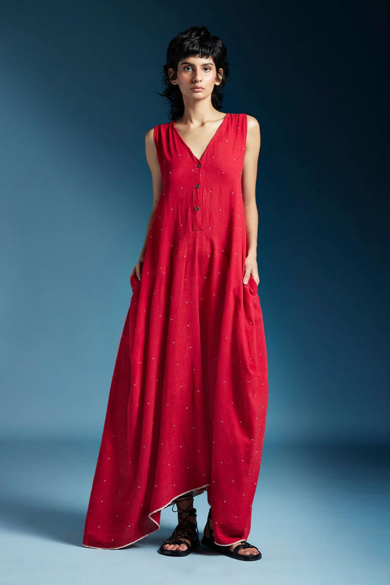 Auburn Dress-Red cotton by Chola in red color for women in Singapore