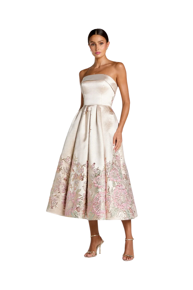 21372 - Ivory Strapless Brocade A Line Midi Dress polyester cocktail/party dress by Mac Duggal in ivory for women in Singapore