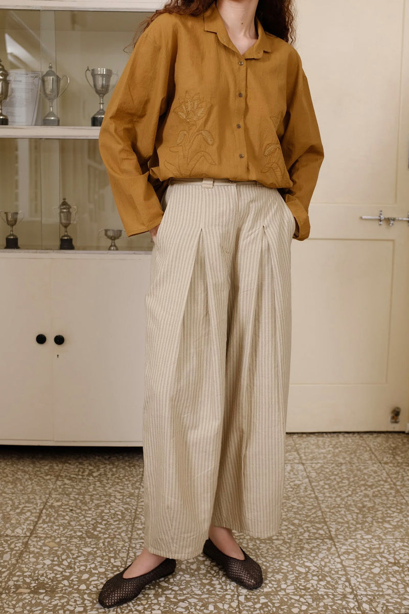 Adrian-Sand Pant handwoven cotton pant/trouser by MASON AND MILL in beige for women in Singapore