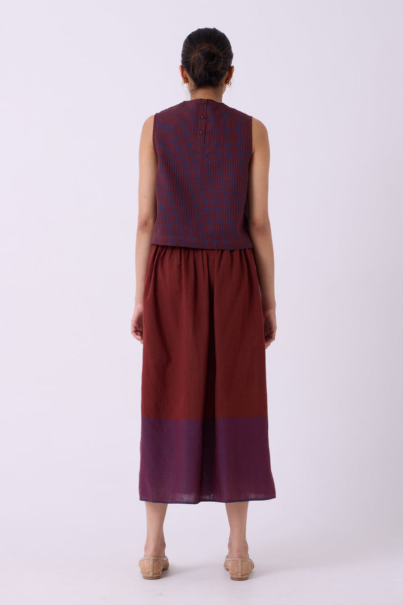 Fuwari Brown Colourblocked Handwoven Midi Skirt handwoven cotton skirt by The Summer House in brown for women in Singapore