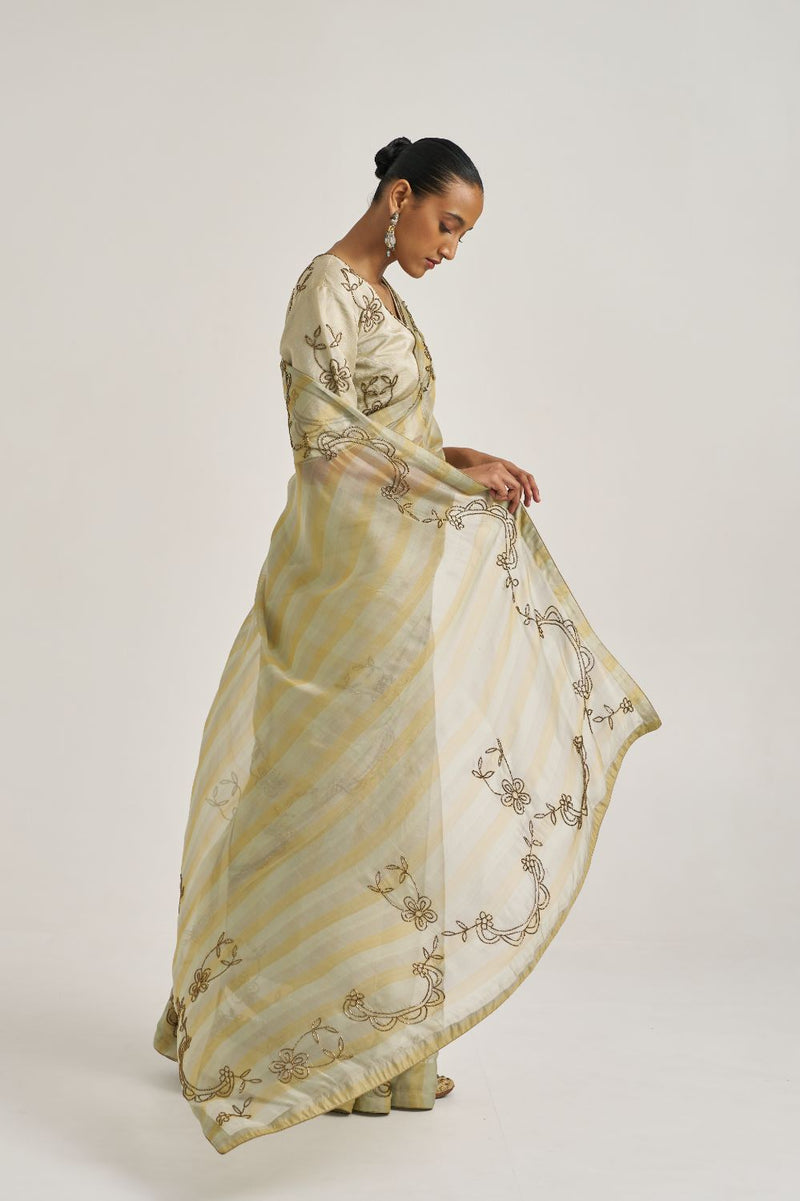 Yamini Sari Gold organza by Suparna Som in grey color for women in Singapore