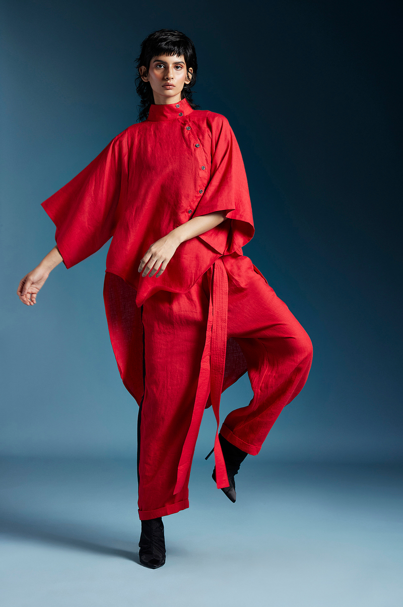 Elliot Shirt-Red linen by Chola in red color for women in Singapore
