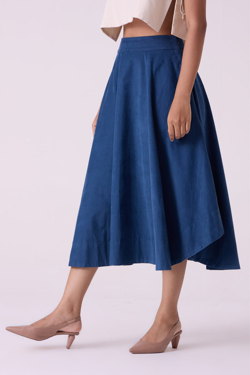 Boga Blue Needlecord Skirt cotton corduroy skirt by The Summer House in blue for women in Singapore