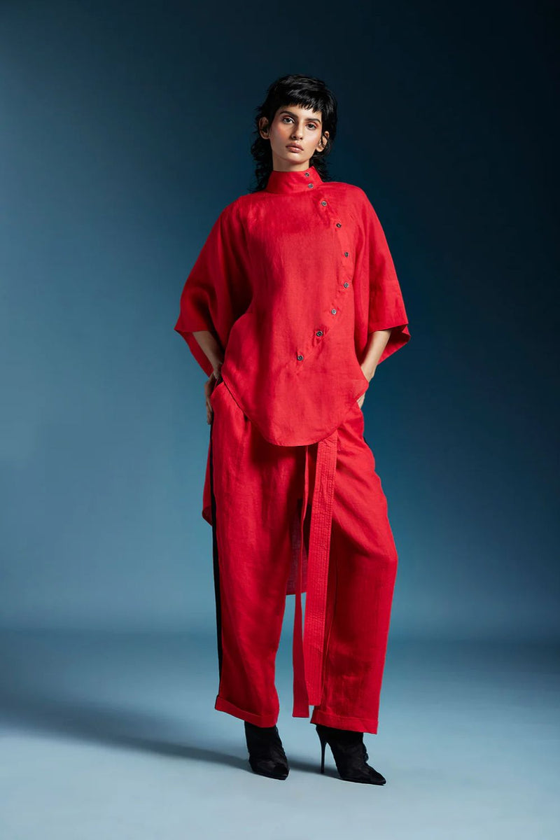 Elliot Shirt-Red linen by Chola in red color for women in Singapore