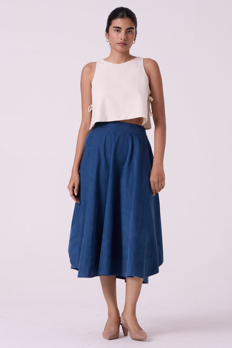 Boga Blue Needlecord Skirt cotton corduroy skirt by The Summer House in blue for women in Singapore