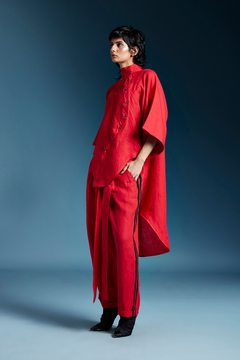 Elliot Shirt-Red linen by Chola in red color for women in Singapore