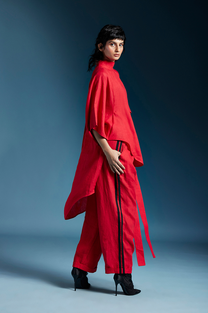 Elliot Shirt-Red linen by Chola in red color for women in Singapore