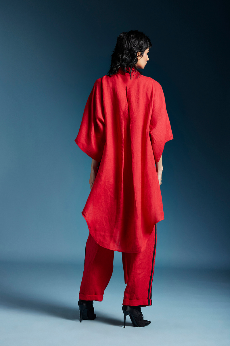 Elliot Shirt-Red linen by Chola in red color for women in Singapore