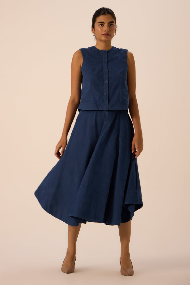 Boga Blue Needlecord Skirt cotton corduroy skirt by The Summer House in blue for women in Singapore