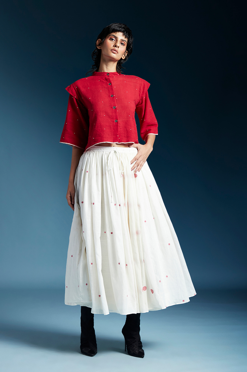 Penelope Skirt-White & Red cotton by Chola for women in Singapore