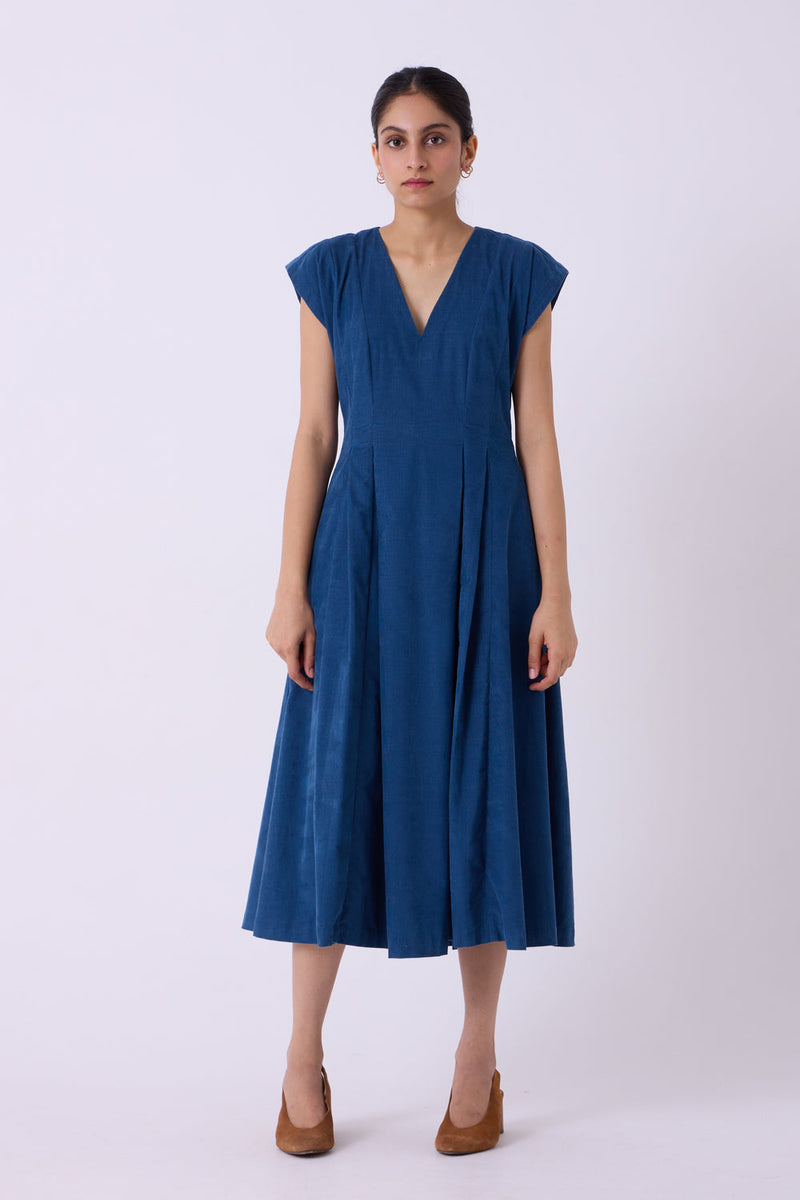Lada Blue Needlecord Dress cotton corduroy dress by The Summer House in blue for women in Singapore