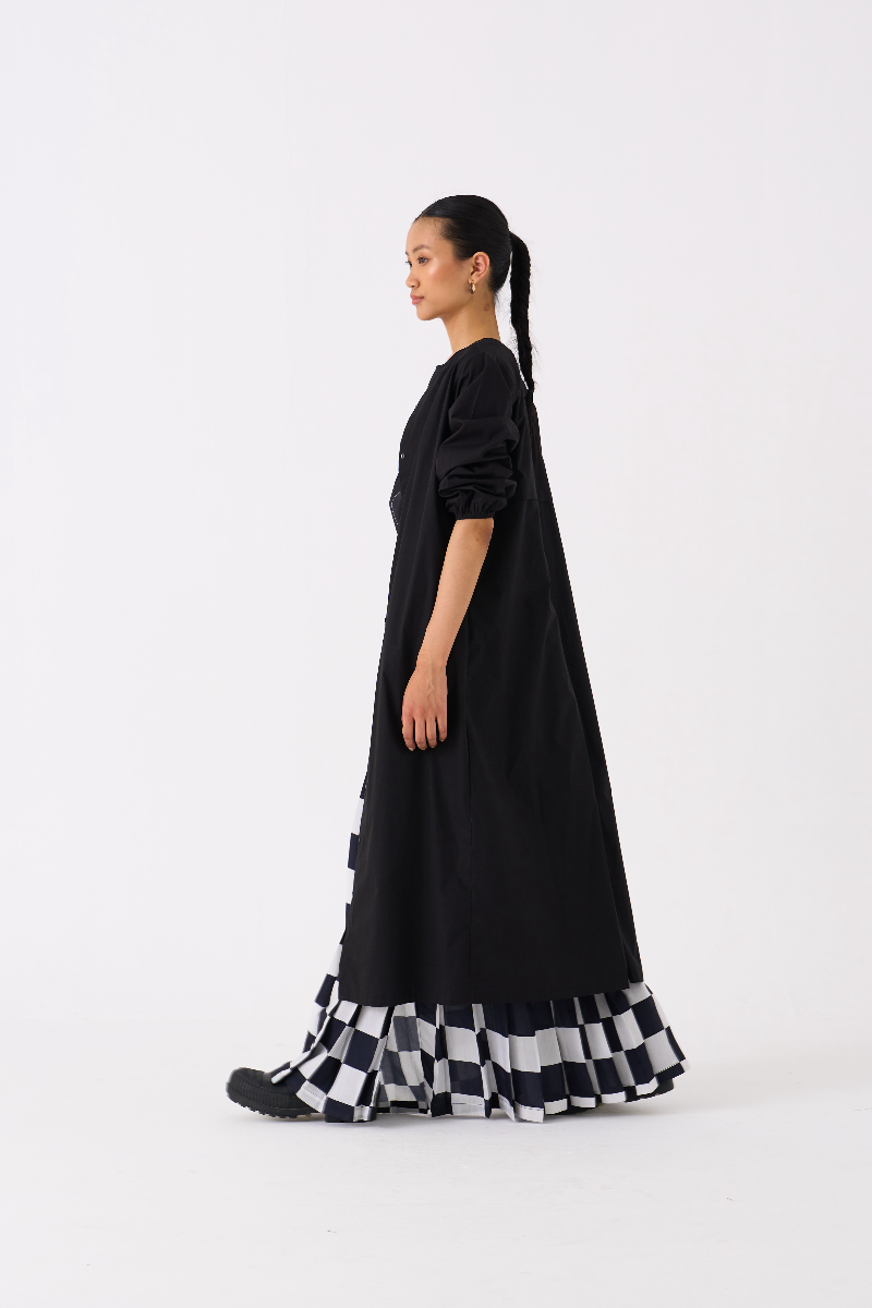 BACK YOKE JACKET CO-ORD 
(SET OF 3)-BLACK poplin by THREE in black color for women in Singapore