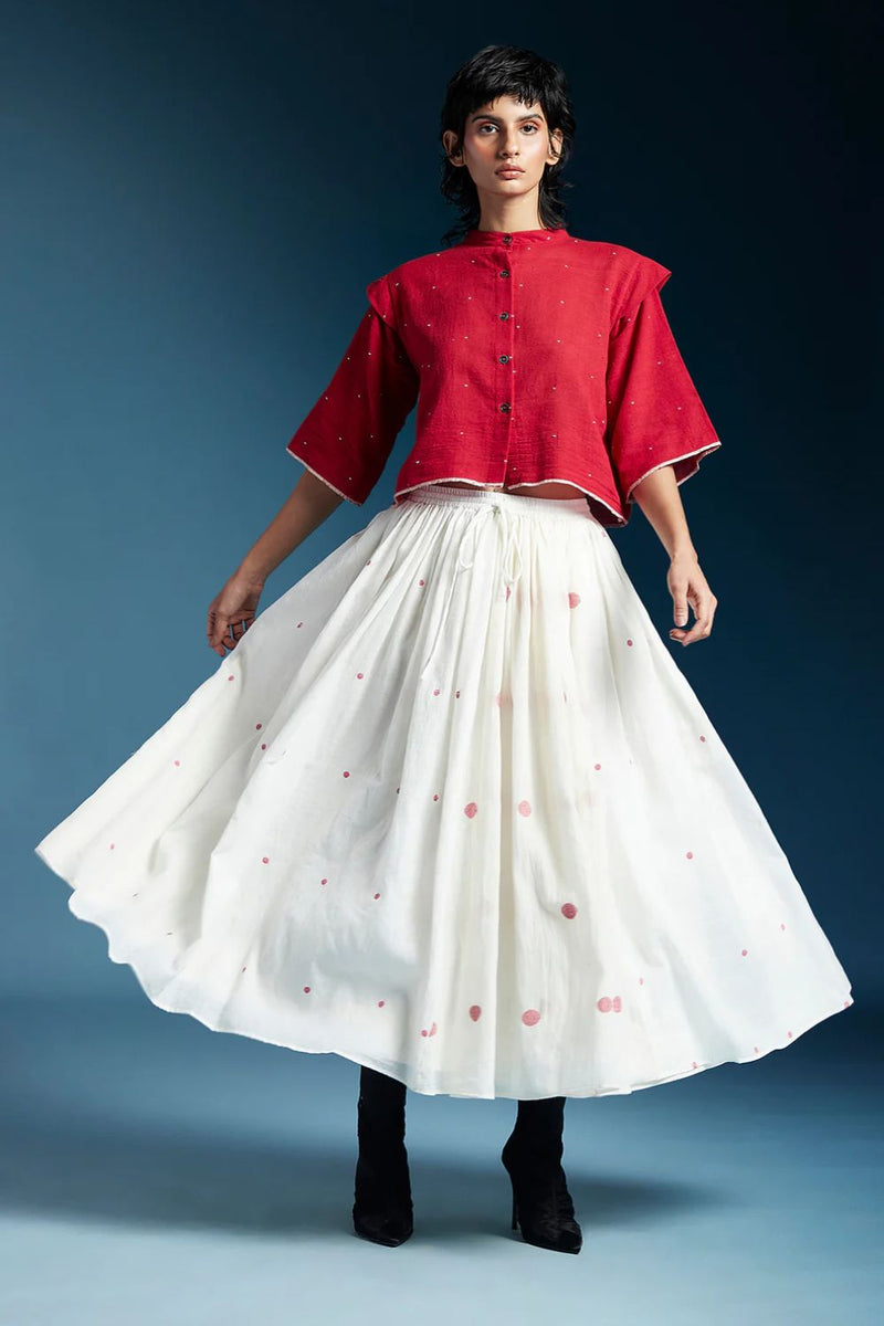Penelope Skirt-White & Red cotton by Chola for women in Singapore