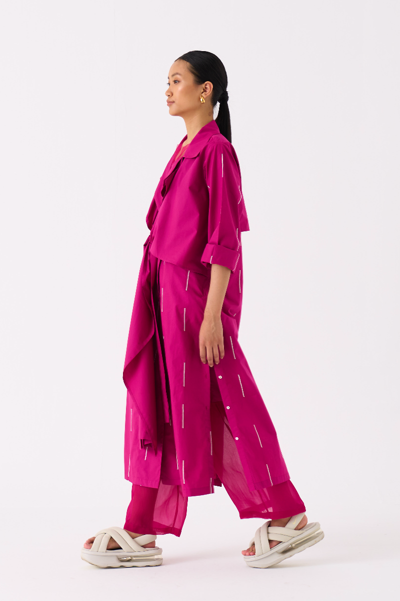 EMB. TIE JACKET CO-ORD 
(SET OF 2)-FUSCHIA poplin by THREE for women in Singapore